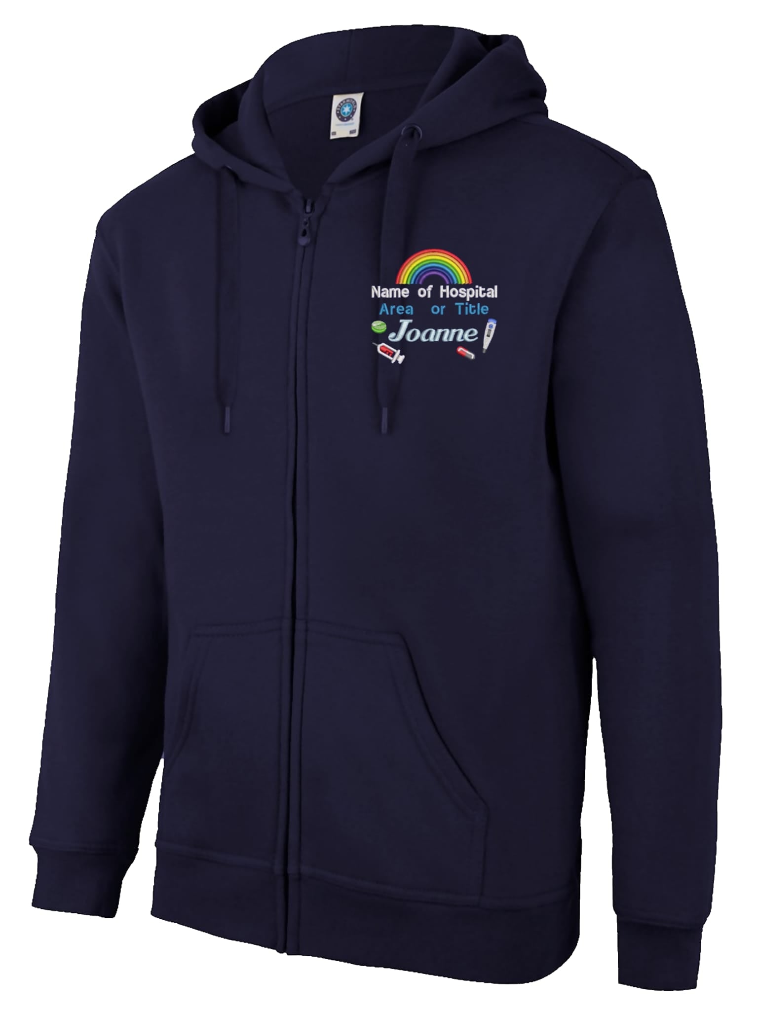 Personalised NHS, Students and Healthcare Staff Hoodie Jackets With Rainbow  Thermometer, Injection, Tablet & Capsule Embroidery Design Accents –  Rainbow Stitch Embroidery