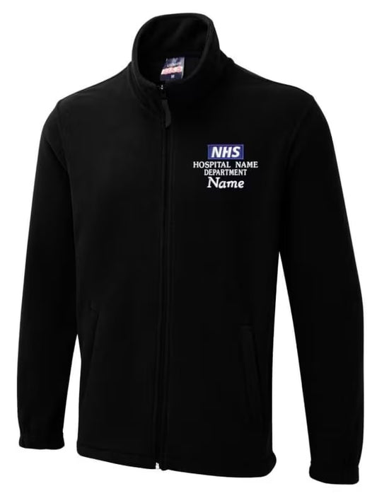 NHS Personalised Luxe Fleece Jackets with NHS Logo and Rainbow Embroidery Designs