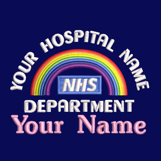 NHS Personalised Classic Fleece Jackets With Rainbow, Stethoscope and Name Embroidery Design.