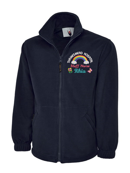 NHS Personalised Classic Fleece Jackets With Rainbow, Butterfly and Flower Embroidery Designs.
