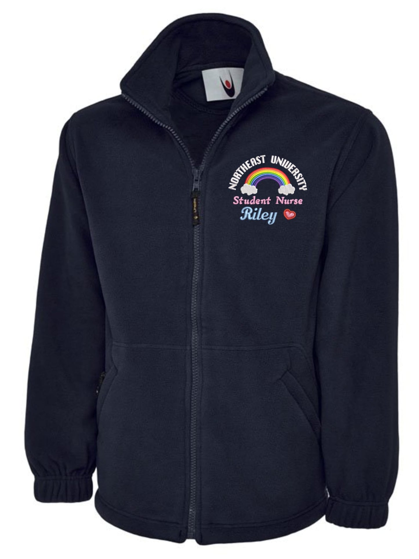 NHS Personalised Classic Fleece Jackets With Rainbow and Heart Embroidery Designs