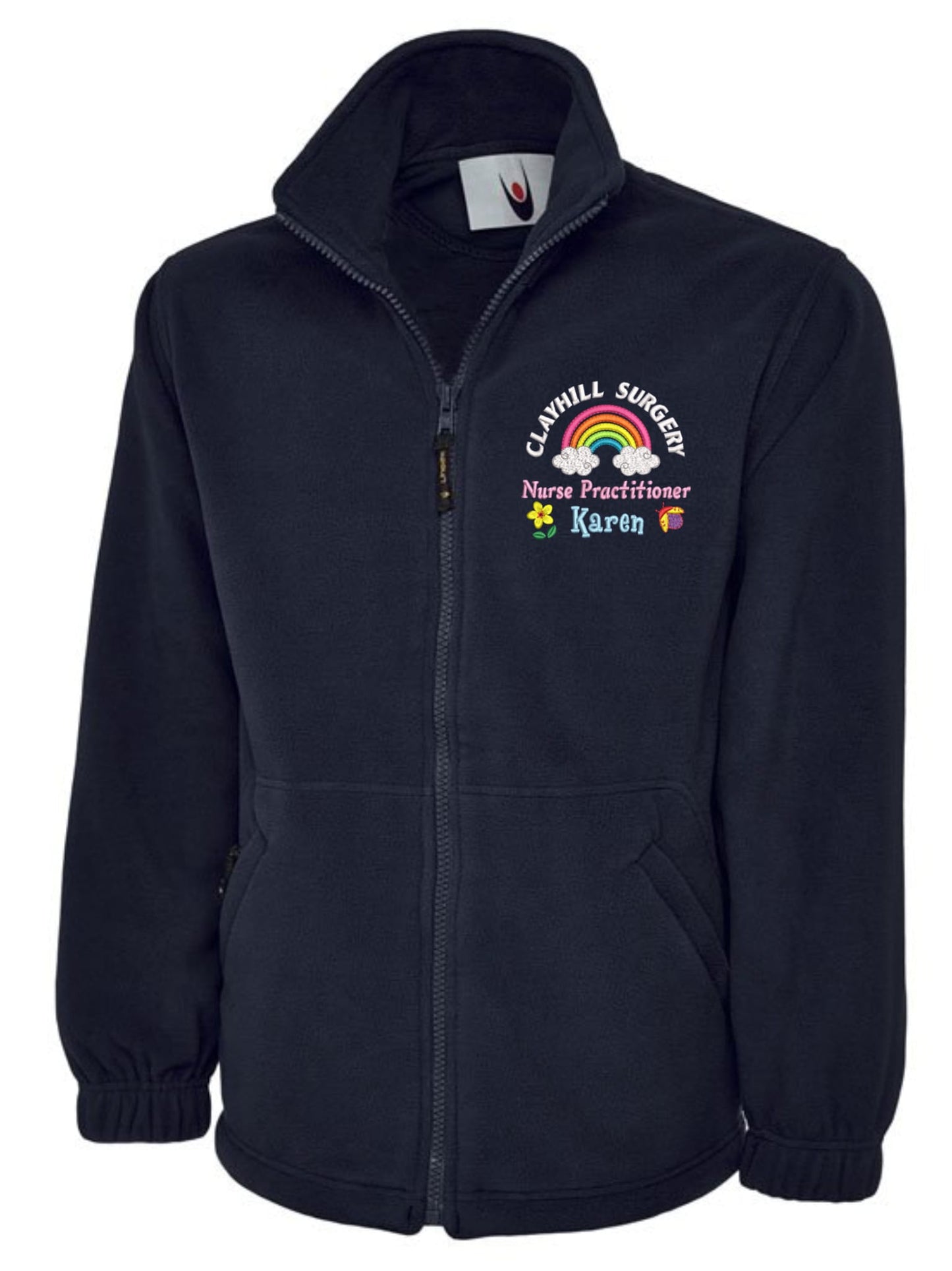 NHS Personalised Classic Fleece Jackets With Rainbow, Lady Bug and Flower Embroidery Designs.