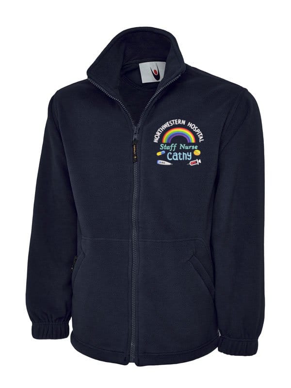 NHS Personalised Classic Fleece Jackets with Rainbow, Thermometer, Injection and Pills Embroidery Designs