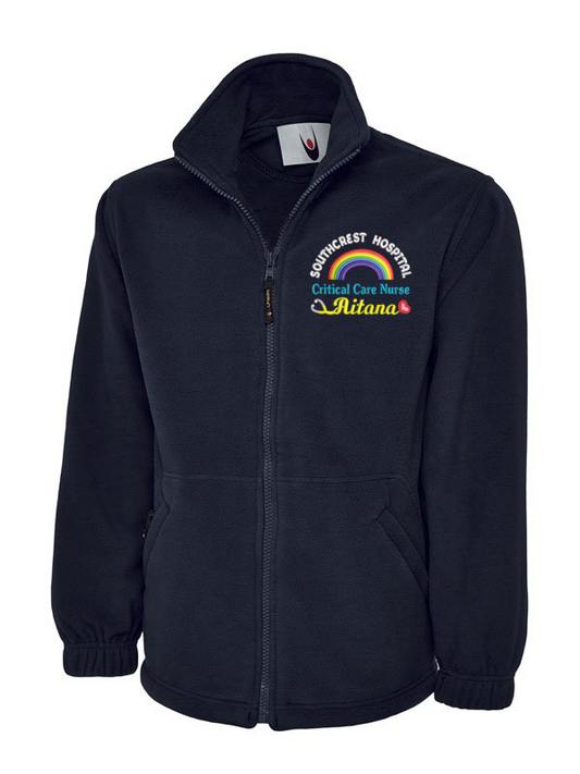 NHS Personalised Classic Fleece Jackets With Rainbow, Stethoscope and Name Embroidery Design.