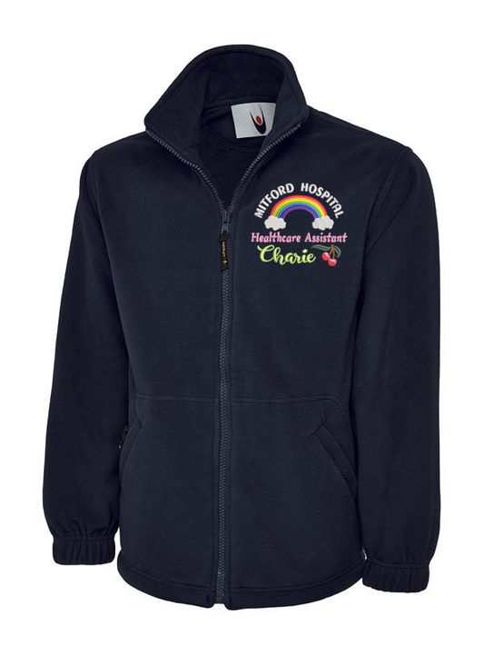 Personalised Classic Fleece Jackets With Rainbow and Sweet Cherries Embroidery Designs.