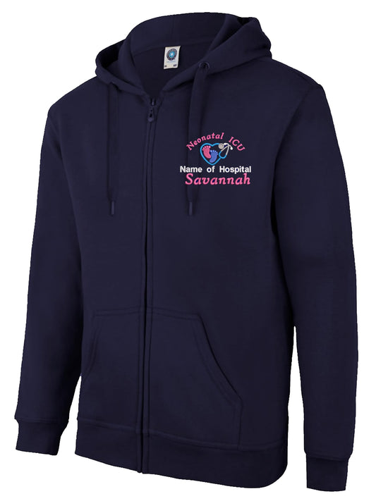 Personalised Hoodie Jackets With Neonatal, Paediatric & Midwifery Theme Embroidery Design Accents